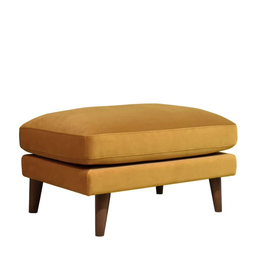 VILLABON Pouf en velours pieds bois foncé