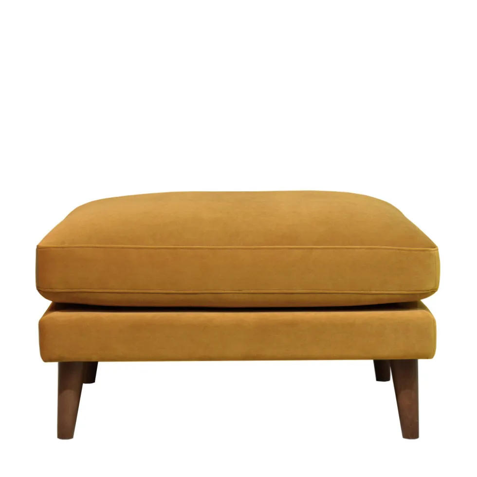 VILLABON Pouf en velours pieds bois foncé