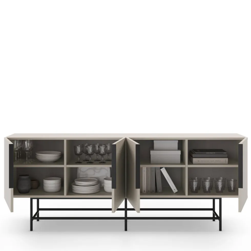 VINTARA Buffet 4 portes en bois et métal L200cm