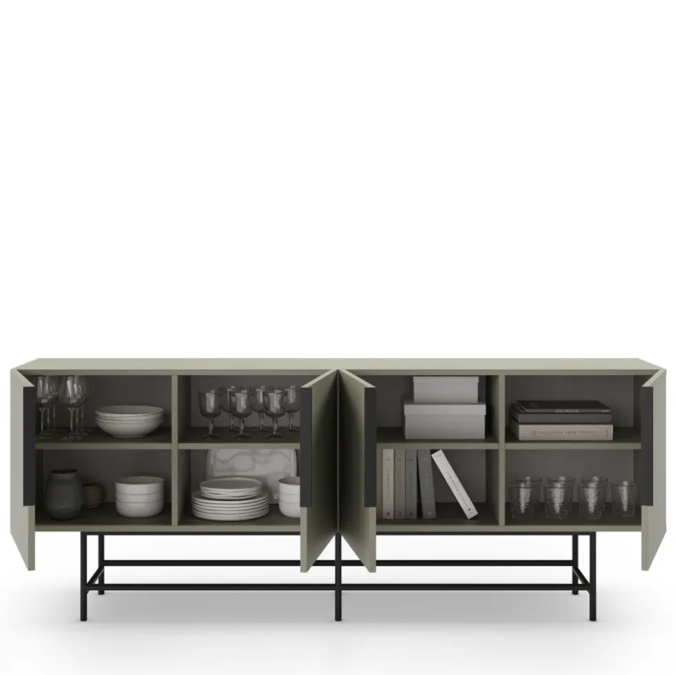 VINTARA Buffet 4 portes en bois et métal L200cm