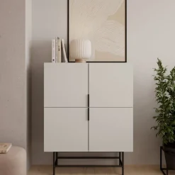 VINTARA Buffet haut 4 portes en bois et métal H128cm