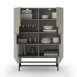 VINTARA Buffet haut 4 portes en bois et métal H128cm