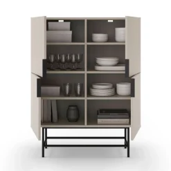 VINTARA Buffet haut 4 portes en bois et métal H128cm