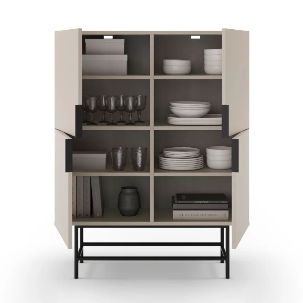VINTARA Buffet haut 4 portes en bois et métal H128cm