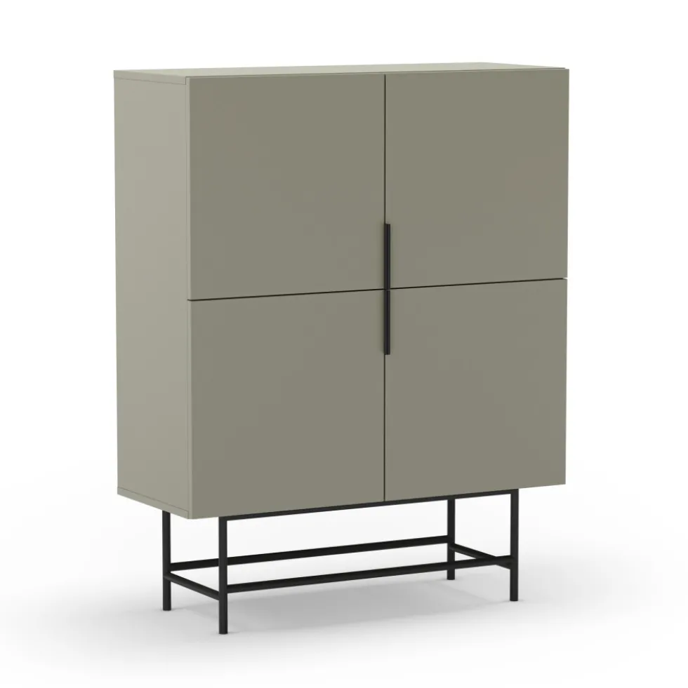 VINTARA Buffet haut 4 portes en bois et métal H128cm