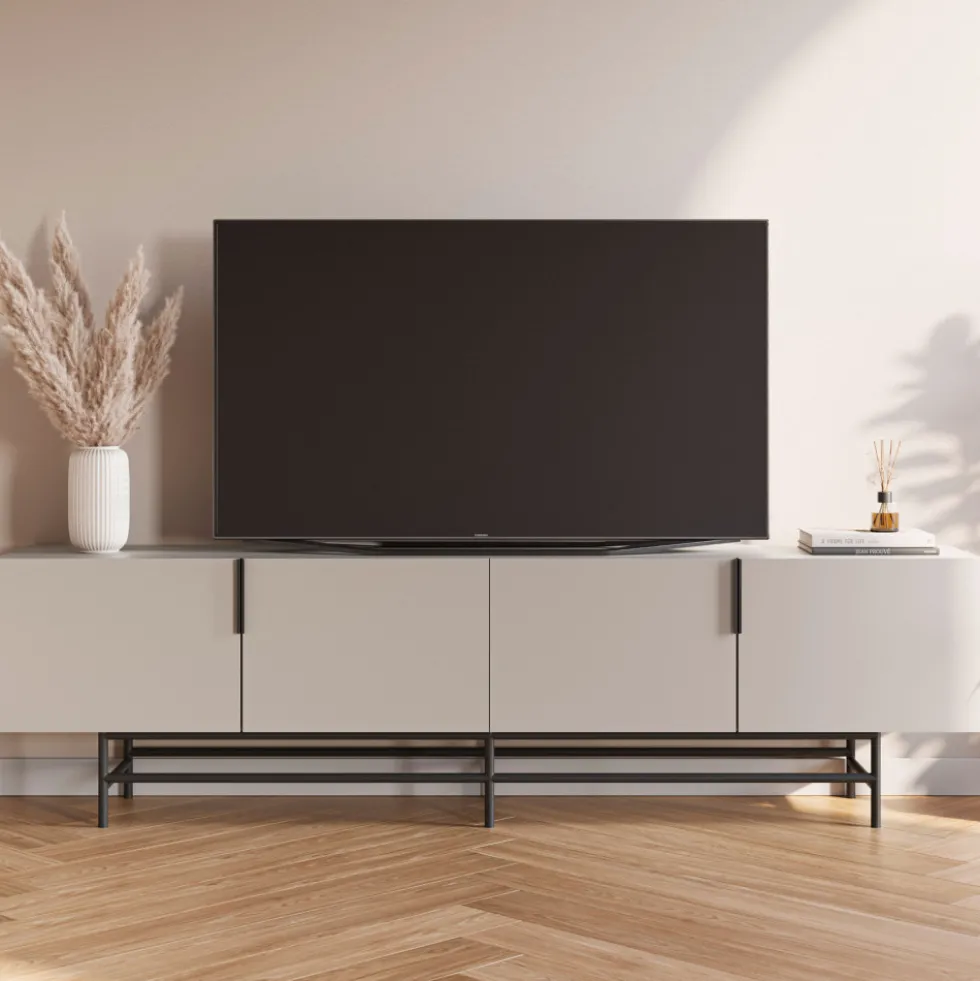 VINTARA Meuble TV 4 portes en bois et métal L200cm