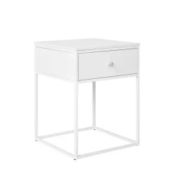 VITA Table de chevet avec tiroir en bois et métal blanc