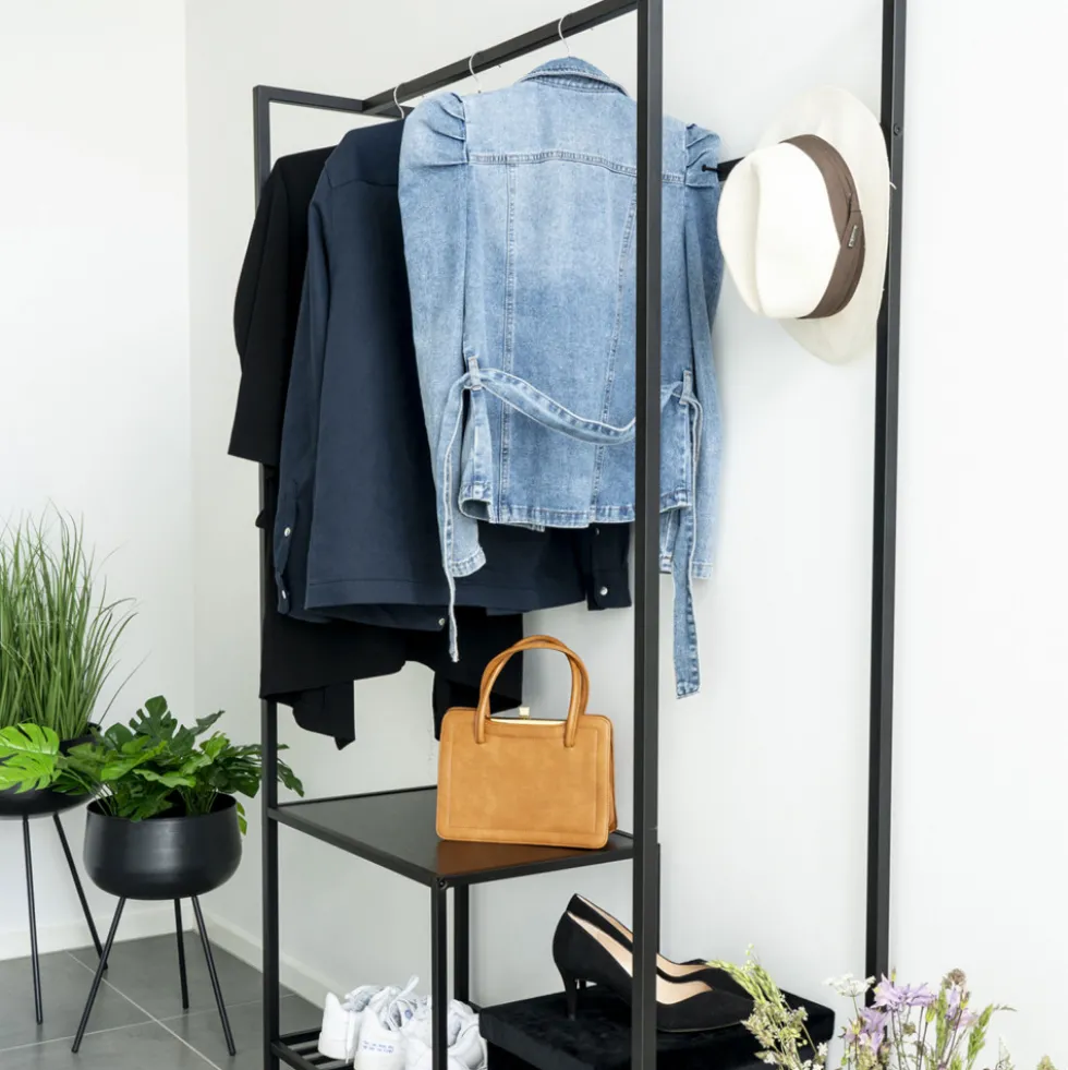 VITA Vestiaire d’entrée en bois et métal avec 2 étagères