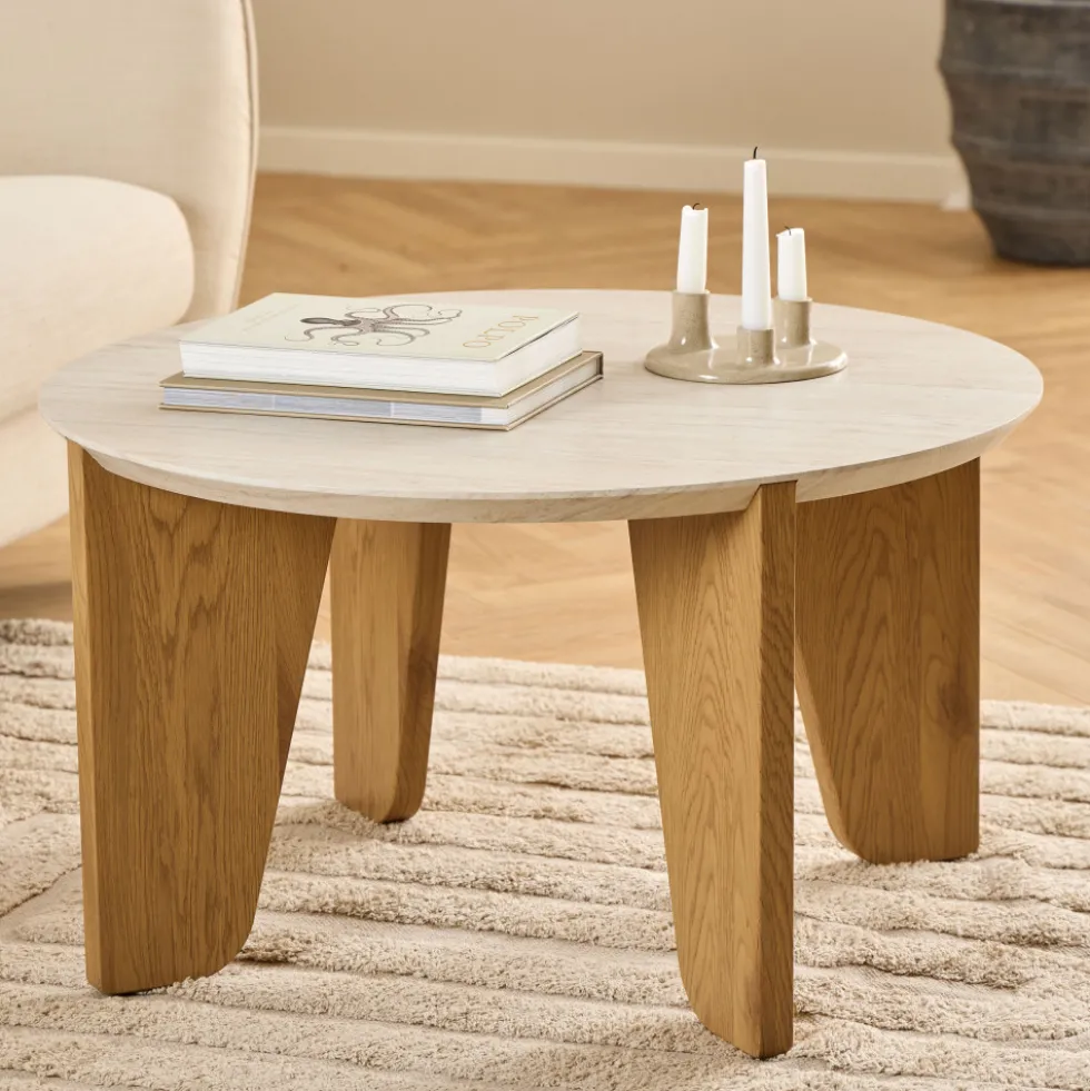 VIVO Table basse ronde en effet travertin ø80cm