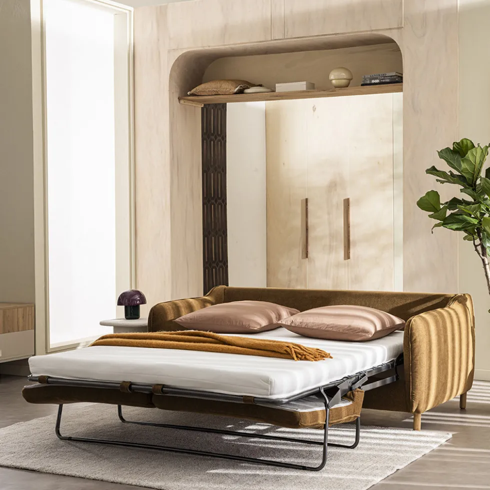 VORNAY Canapé convertible express 3 places en tissu pieds bois foncé