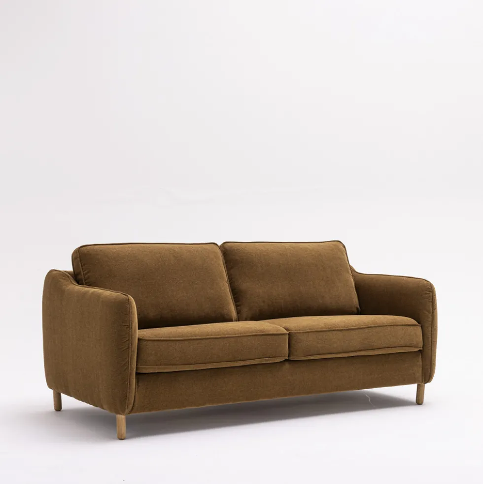 VORNAY Canapé convertible express 3 places en tissu pieds bois foncé
