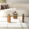 WO Table basse ronde en verre trempé et bois ø90cm