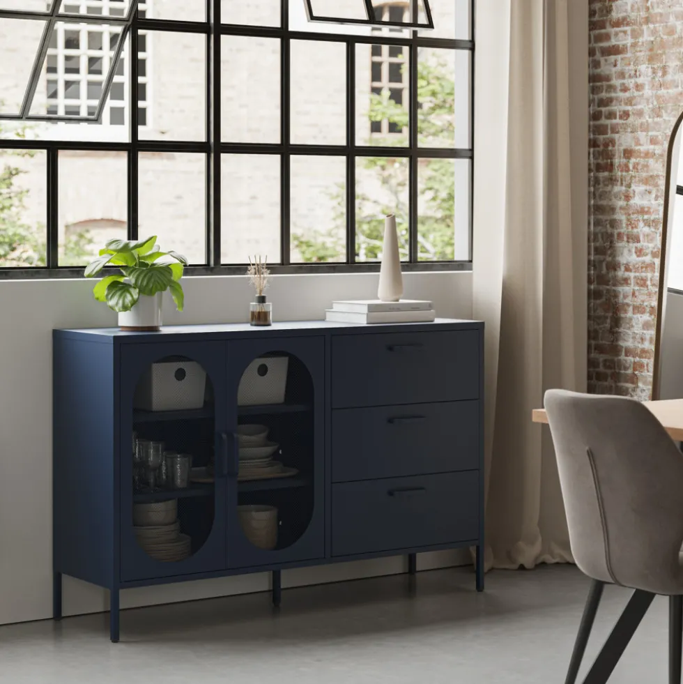 ZIO Buffet 2 portes 3 tiroirs en métal L140cm