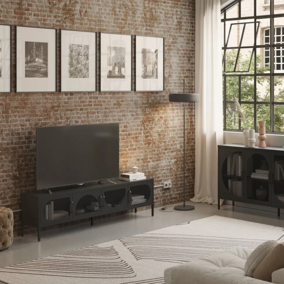 ZIO Meuble TV 4 portes en métal L180cm