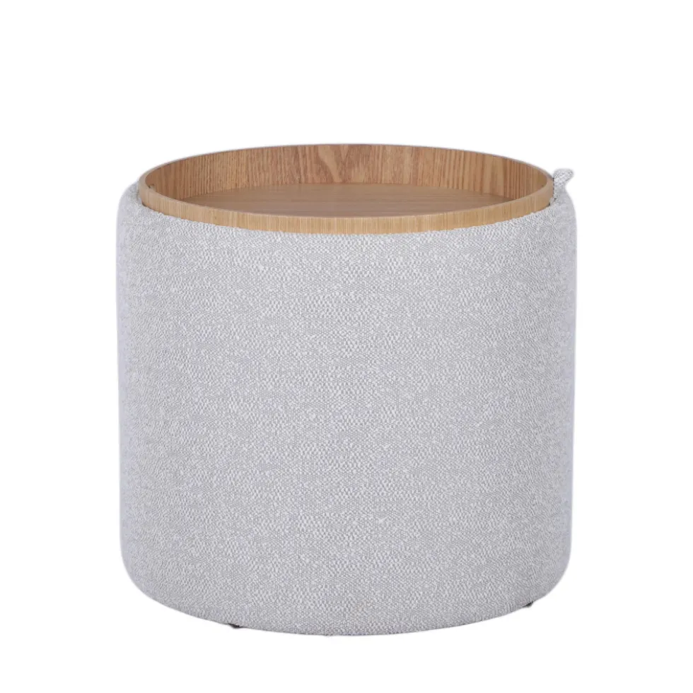 ZOÉ Pouf rond en tissu avec plateau et rangement ø40cm