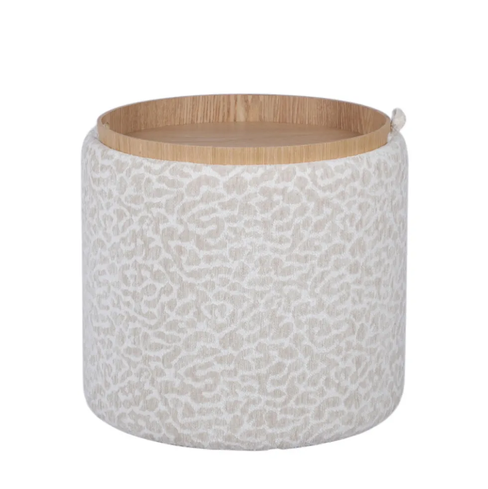 ZOÉ Pouf rond imprimé animal avec plateau et rangement ø40cm